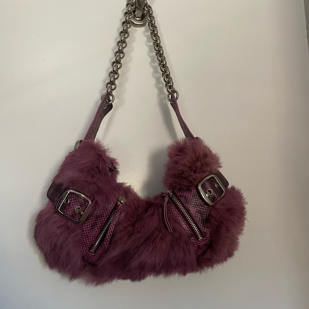 NWOT Never Used DKNY Real Rabbit Fur Shoulder Bag